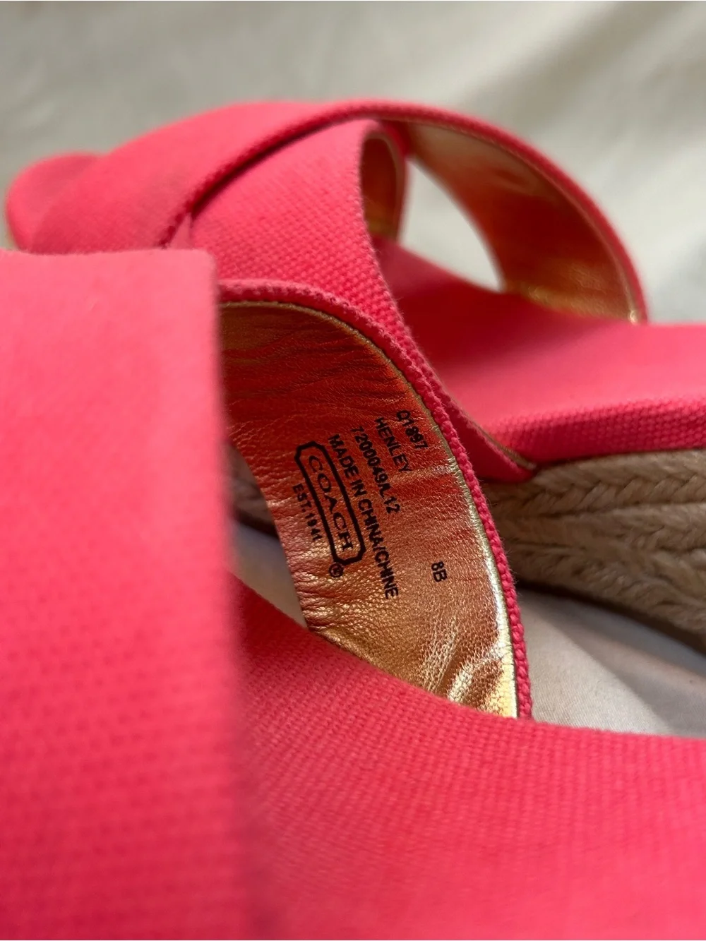 Authentic Coach Henley wedge sandals in Bright Pink.